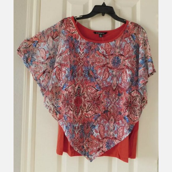 Zac &Rachel Top Draped Sleeveless Lace Layered Red PXL NEW - Picture 3 of 5